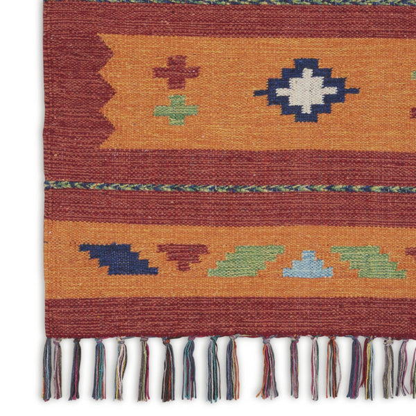 HomeRoots 7' Handmade Southwestern Area Rug in Orange & Red - Elegant Fringe Design for Boho Spaces! 552852