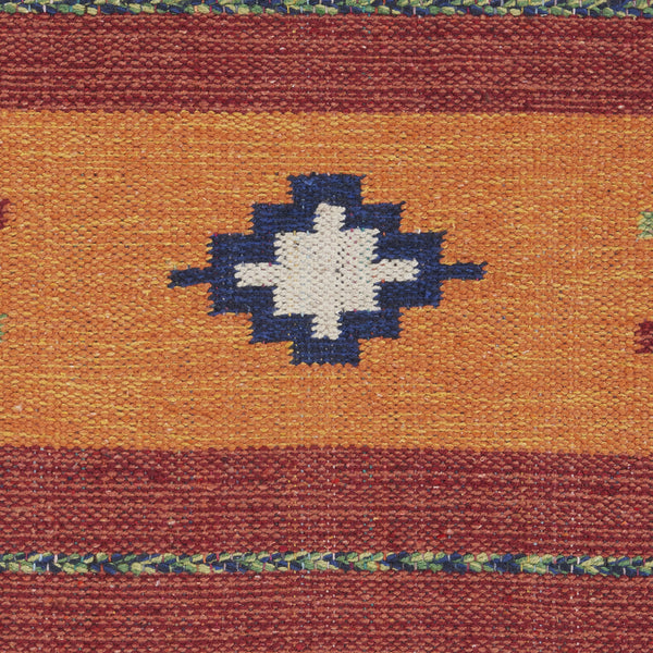 Homeroots 7' X 10' Orange And Red Southwestern Handmade Area Rug With Fringe  Cotton Blend 552852