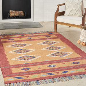 HomeRoots 7' Handmade Southwestern Area Rug in Orange & Red - Elegant Fringe Design for Boho Spaces! 552852
