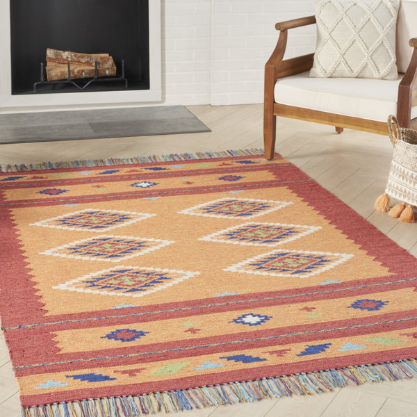 HomeRoots 7' Handmade Southwestern Area Rug in Orange & Red - Elegant Fringe Design for Boho Spaces! 552852