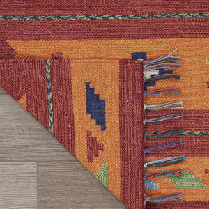 Homeroots 7' X 10' Orange And Red Southwestern Handmade Area Rug With Fringe  Cotton Blend 552852