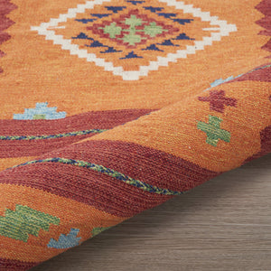 Homeroots 7' X 10' Orange And Red Southwestern Handmade Area Rug With Fringe  Cotton Blend 552852