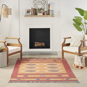 HomeRoots 7' Handmade Southwestern Area Rug in Orange & Red - Elegant Fringe Design for Boho Spaces! 552852