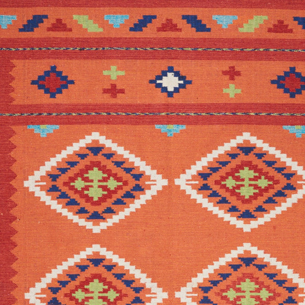 Homeroots 7' X 10' Orange And Red Southwestern Handmade Area Rug With Fringe  Cotton Blend 552852