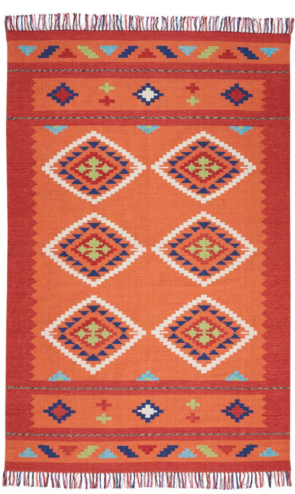 HomeRoots 7' Handmade Southwestern Area Rug in Orange & Red - Elegant Fringe Design for Boho Spaces! 552852