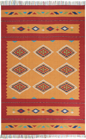 HomeRoots 7' Vibrant Southwestern Handmade Area Rug with Geometric Motifs and Decorative Fringe for Your Home 7' X 10' 552854
