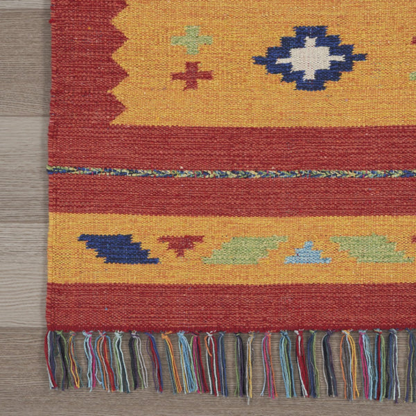 HomeRoots 7' Vibrant Southwestern Handmade Area Rug with Geometric Motifs and Decorative Fringe for Your Home 7' X 10' 552854