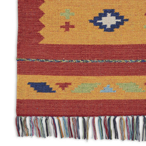HomeRoots 7' Vibrant Southwestern Handmade Area Rug with Geometric Motifs and Decorative Fringe for Your Home 7' X 10' 552854
