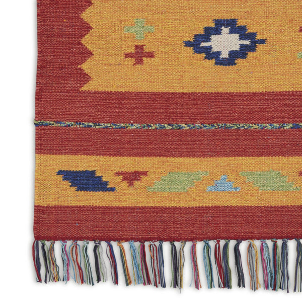 HomeRoots 7' Vibrant Southwestern Handmade Area Rug with Geometric Motifs and Decorative Fringe for Your Home 7' X 10' 552854