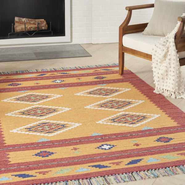 HomeRoots 7' Vibrant Southwestern Handmade Area Rug with Geometric Motifs and Decorative Fringe for Your Home 7' X 10' 552854