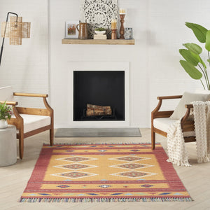 HomeRoots 7' Vibrant Southwestern Handmade Area Rug with Geometric Motifs and Decorative Fringe for Your Home 7' X 10' 552854