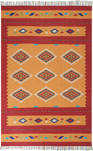 HomeRoots 7' Vibrant Southwestern Handmade Area Rug with Geometric Motifs and Decorative Fringe for Your Home 7' X 10' 552854