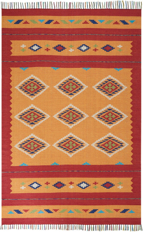 HomeRoots 7' Vibrant Southwestern Handmade Area Rug with Geometric Motifs and Decorative Fringe for Your Home 7' X 10' 552854