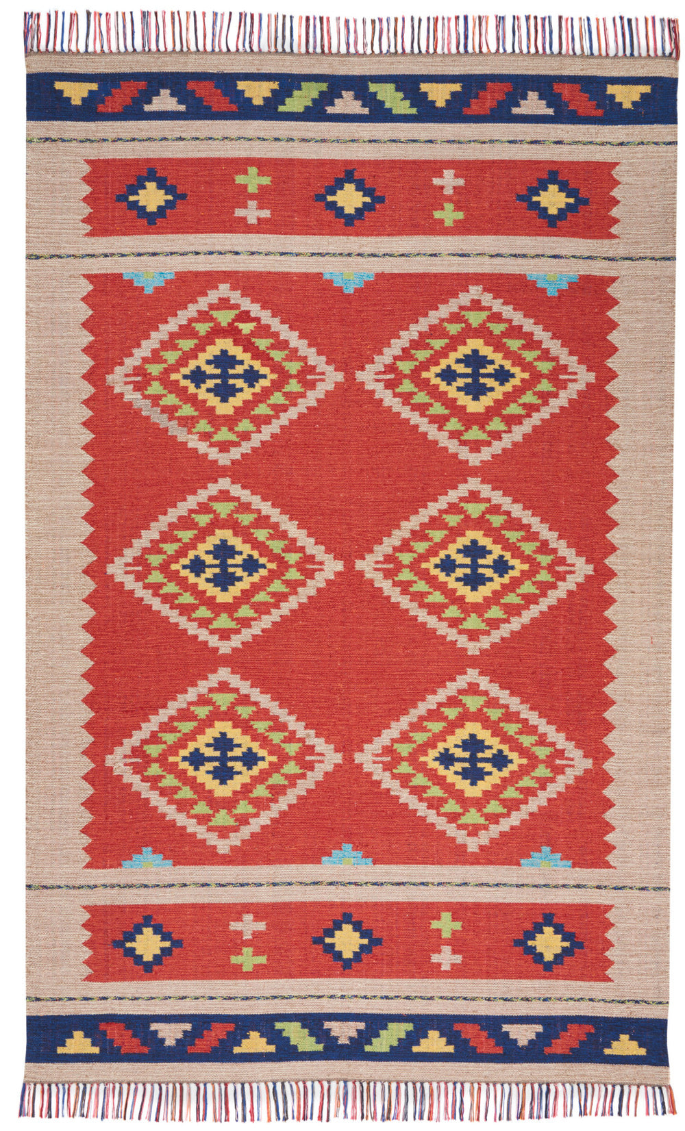 Homeroots 5' X 7' Beige And Red Southwestern Handmade Area Rug With Fringe  Cotton Blend 552860