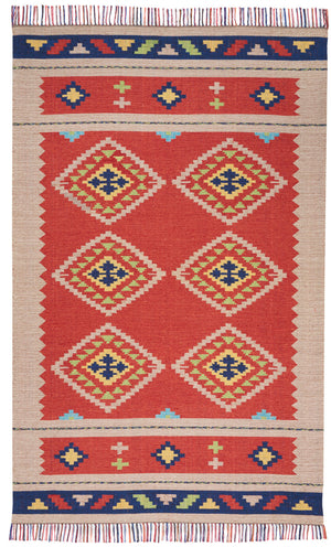 Homeroots 5' X 7' Beige And Red Southwestern Handmade Area Rug With Fringe  Cotton Blend 552860