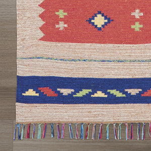 Homeroots 5' X 7' Beige And Red Southwestern Handmade Area Rug With Fringe  Cotton Blend 552860