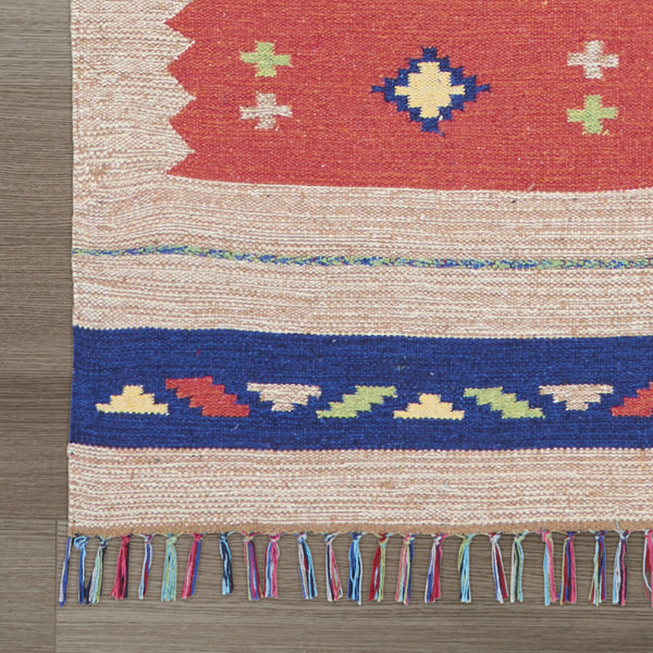 Homeroots 5' X 7' Beige And Red Southwestern Handmade Area Rug With Fringe  Cotton Blend 552860