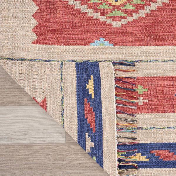 Homeroots 5' X 7' Beige And Red Southwestern Handmade Area Rug With Fringe  Cotton Blend 552860