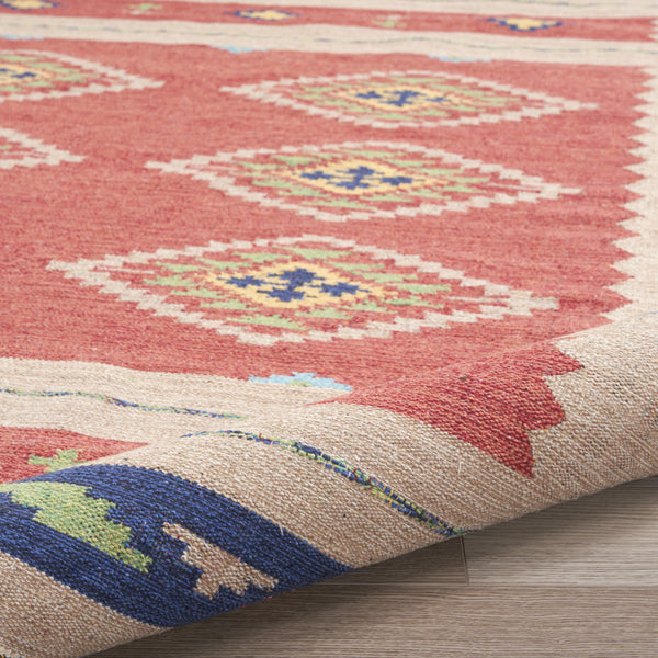 Homeroots 5' X 7' Beige And Red Southwestern Handmade Area Rug With Fringe  Cotton Blend 552860