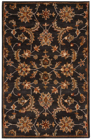 Homeroots 5' X 8' Charcoal And Orange Wool Floral Area Rug  Wool 552869