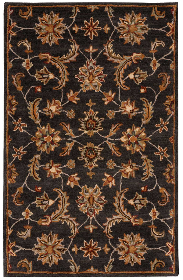Homeroots 5' X 8' Charcoal And Orange Wool Floral Area Rug  Wool 552869