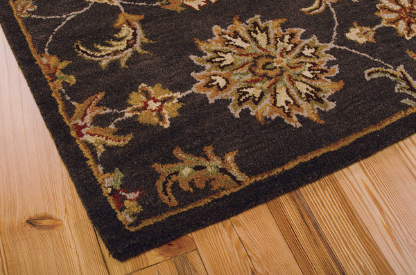 Homeroots 5' X 8' Charcoal And Orange Wool Floral Area Rug  Wool 552869