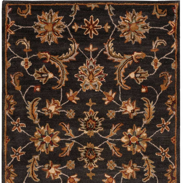 Homeroots 5' X 8' Charcoal And Orange Wool Floral Area Rug  Wool 552869