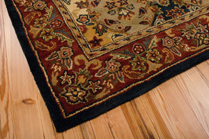 HomeRoots 5' Luxurious Tan, Black, and Red Floral Wool Area Rug - Timeless Design for Cozy Living Spaces 5' X 8' 552871