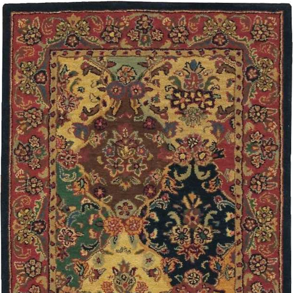 Homeroots 5' X 8' Tan Black And Red Wool Floral Area Rug  Wool 552871