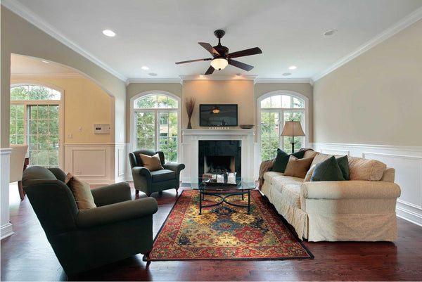 HomeRoots 5' Luxurious Tan, Black, and Red Floral Wool Area Rug - Timeless Design for Cozy Living Spaces 5' X 8' 552871