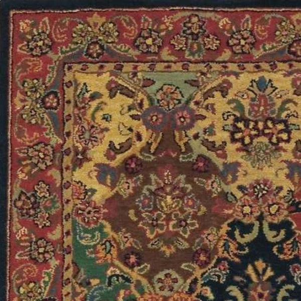 HomeRoots 5' Luxurious Tan, Black, and Red Floral Wool Area Rug - Timeless Design for Cozy Living Spaces 5' X 8' 552871