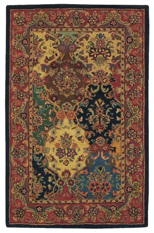HomeRoots 5' Luxurious Tan, Black, and Red Floral Wool Area Rug - Timeless Design for Cozy Living Spaces 5' X 8' 552871