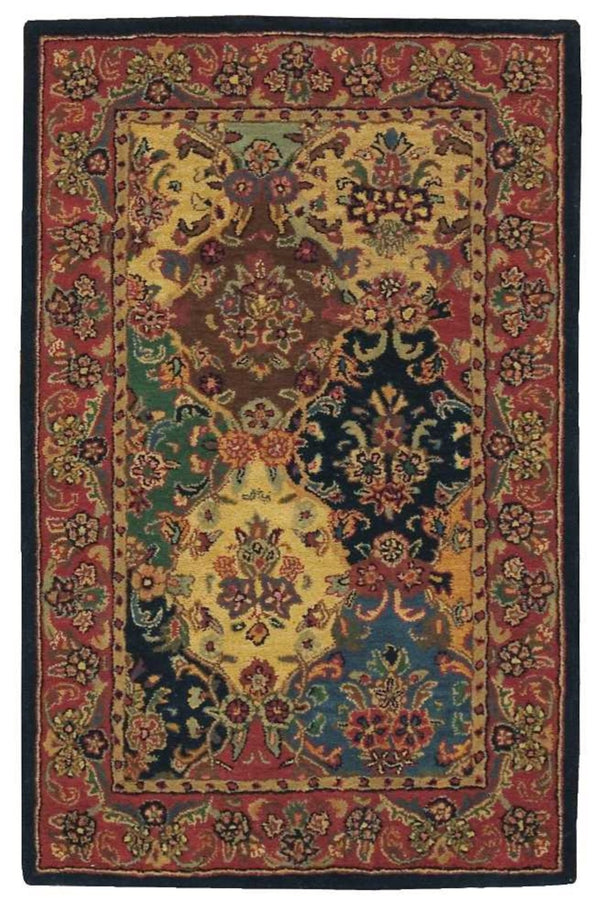 HomeRoots 5' Luxurious Tan, Black, and Red Floral Wool Area Rug - Timeless Design for Cozy Living Spaces 5' X 8' 552871