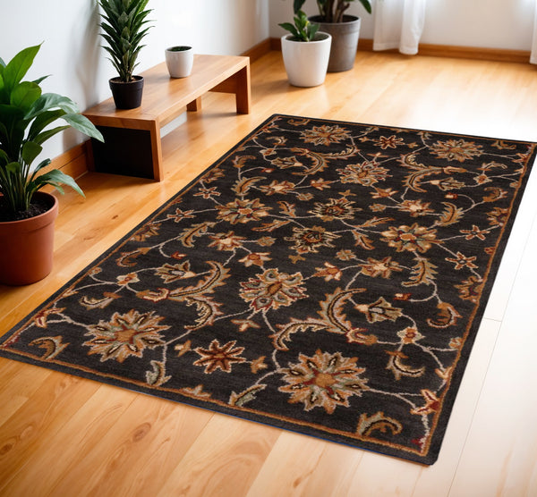 Homeroots 4' X 6' Brick Red And Orange Wool Floral Area Rug  Wool 552874