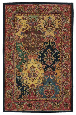 Homeroots 4' X 6' Tan Black And Red Wool Floral Area Rug  Wool 552876