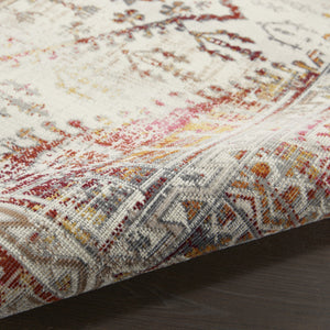 Homeroots 8' Ivory Red And Orange Floral Distressed Runner Rug - Durable, Stain Resistant, Perfect For High Traffic Areas  Polypropylene 552879