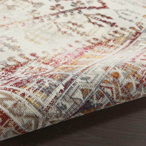 Homeroots 8' Ivory Red And Orange Floral Distressed Runner Rug - Durable, Stain Resistant, Perfect For High Traffic Areas  Polypropylene 552879