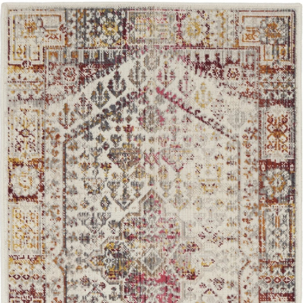 Homeroots 8' Ivory Red And Orange Floral Distressed Runner Rug - Durable, Stain Resistant, Perfect For High Traffic Areas  Polypropylene 552879