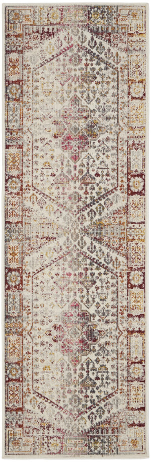 Homeroots 8' Ivory Red And Orange Floral Distressed Runner Rug - Durable, Stain Resistant, Perfect For High Traffic Areas  Polypropylene 552879