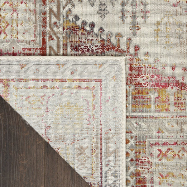 HomeRoots 8' Floral Distressed Area Rug in Ivory, Red & Orange - Durable, Stain-Resistant, Non-Skid Design 5' X 8' 552880
