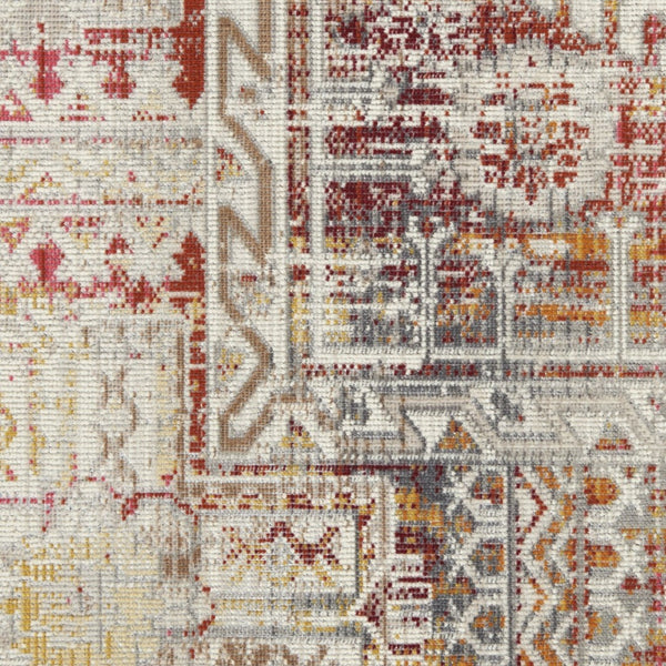 HomeRoots 8' Floral Distressed Area Rug in Ivory, Red & Orange - Durable, Stain-Resistant, Non-Skid Design 5' X 8' 552880