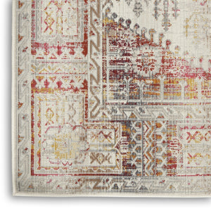 HomeRoots 8' Floral Distressed Area Rug in Ivory, Red & Orange - Durable, Stain-Resistant, Non-Skid Design 5' X 8' 552880