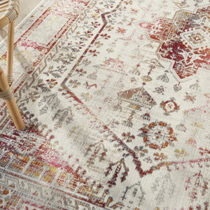 HomeRoots 8' Floral Distressed Area Rug in Ivory, Red & Orange - Durable, Stain-Resistant, Non-Skid Design 5' X 8' 552880