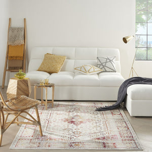 HomeRoots 8' Floral Distressed Area Rug in Ivory, Red & Orange - Durable, Stain-Resistant, Non-Skid Design 5' X 8' 552880