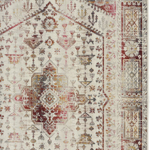 Homeroots 5' X 8' Elegant Ivory Red & Orange Floral Distressed Area Rug - Stain Resistant & Durable Style  Polypropylene 552880