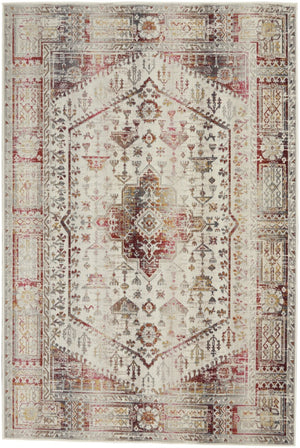 HomeRoots 8' Floral Distressed Area Rug in Ivory, Red & Orange - Durable, Stain-Resistant, Non-Skid Design 5' X 8' 552880