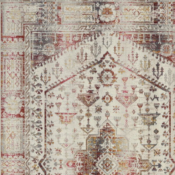 Homeroots 4' X 6' Ivory Red And Orange Floral Distressed Area Rug – Durable, Stain-resistant, Versatile Decor Solution  Polypropylene 552882