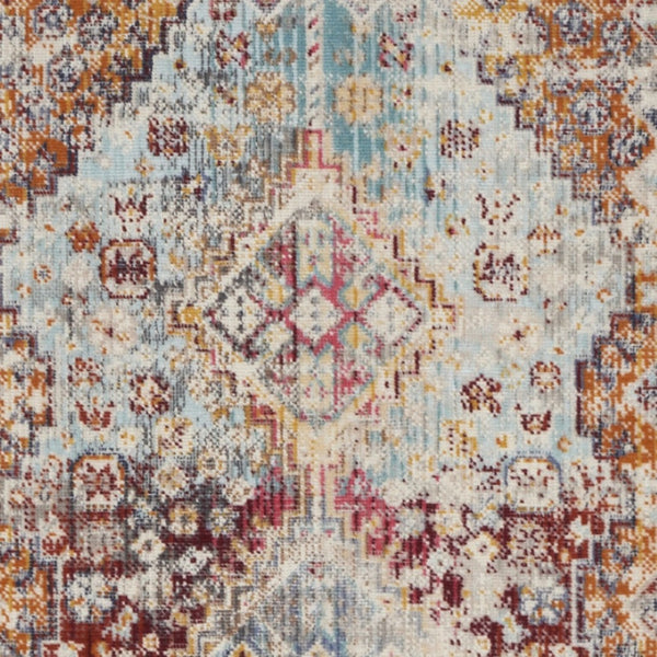 Homeroots 8' Elegant Ivory, Red & Orange Geometric Distressed Runner Rug – Durable, Stain Resistant & Stylish Accent  Polypropylene 552884