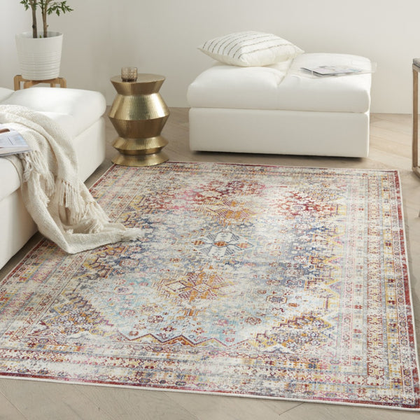 HomeRoots 5' Brighten Your Space with Vintage-Inspired Geometric Distressed Area Rug, Durable & Stylish Design 5' X 8' 552885
