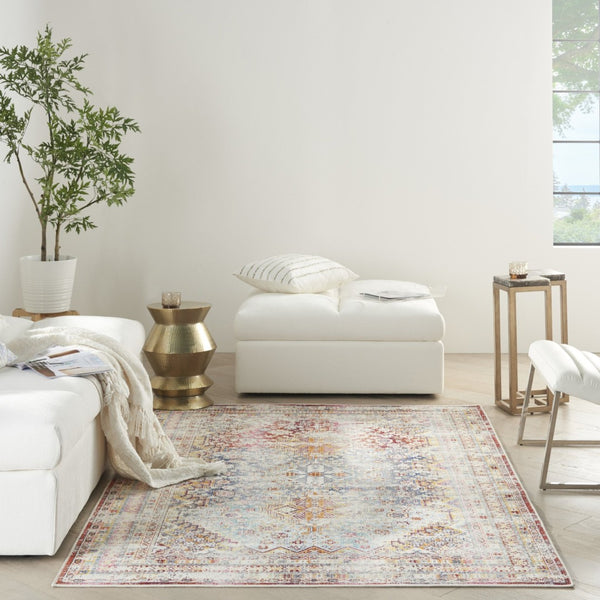 HomeRoots 5' Brighten Your Space with Vintage-Inspired Geometric Distressed Area Rug, Durable & Stylish Design 5' X 8' 552885